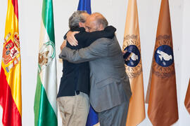 Javier Ramírez y José Ángel Narváez. Homenaje al personal jubilado de la Universidad de Málaga. Paraninfo. Junio 2016