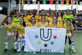 Jugadoras de Brasil. Partido Brasil contra España. 14º Campeonato del Mundo Universitario de Fútbol Sala 2014 (FUTSAL). Antequera. Julio de 2014