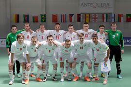 Jugadores de Bielorrusia. Partido Bielorrusia contra Azerbaiyán. 14º Campeonato del Mundo Universitario de Fútbol Sala 2014 (FUTSAL). Antequera. Julio de 2014