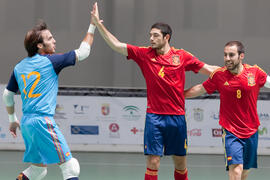 Partido España contra Portugal. 14º Campeonato del Mundo Universitario de Fútbol Sala 2014 (FUTSAL). Antequera. Julio de 2014