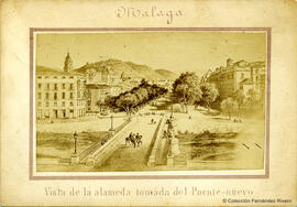 Málaga, reproducción de la litografía de Isidoro Laurent Deroy: Málaga, Puente de Tetuán y Alameda. Fotógrafo desconocido