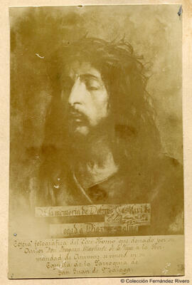 Málaga, reproducción de un óleo de Joaquín Martínez de la Vega: "Ece Homo". Dedicado a su mujer Dolores Casilari. Fotógrafo desconocido.