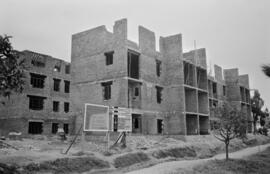 Construcción de edificios de viviendas en Ciudad Jardín. Barriada Virgen del Carmen. Enero de 1963. Málaga, España