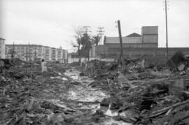 Viviendas derribadas en el Arroyo del Cuarto. 1958-12. Inundaciones del 4 de diciembre de 1958. Málaga, España.