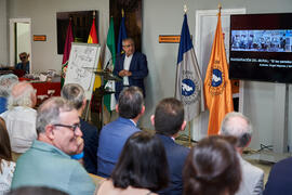 Intervención de José Ángel Narváez en la inauguración del mural de Ángel Idígoras en la Facultad de Ciencias Económicas y Empresariales de la Universidad de Málaga. Campus de El Ejido. Junio de 2022