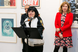 Intervención de Tecla Lumbreras. Inauguración de la sala de exposiciones "Espacio Cero" en el Contenedor Cultural. Campus de Teatinos. Abril de 2019