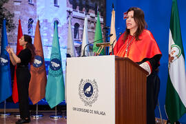 Discurso de Elsa Marina Álvarez. Investidura de Bernardo Quintero como Doctor "Honoris Causa" por la Universidad de Málaga. Paraninfo. Marzo de 2025