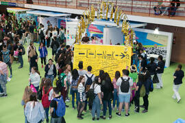 Estand de Link by UMA-ATech. Jornadas de Puertas Abiertas de la Universidad de Málaga. Complejo Polideportivo Universitario. Abril de 2018