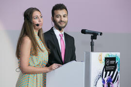 María Guerrero y Guillermo Villalobos. Gala del Deporte Universitario 2018. Escuela Técnica Superior de Ingeniería de Telecomunicaciones. Junio de 2018