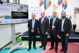 José Ángel Narváez, Francisco de la Torre, Víctor Muñoz y Mario Cortés. Inauguración del I Workshop Red de Cátedras Estratégicas. Edificio de Tabacalera. Mayo de 2018