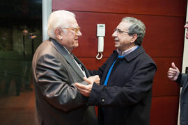 José Ángel Narváez y Eugenio Chicano tras la inauguración de su exposición "Paisajes Andaluces". Museo del Patrimonio Municipal. Diciembre de 2016