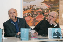 Intervención de Javier Ramírez en la mesa redonda sobre la exposición "Paisajes Andaluces" de Eugenio Chicano. Museo del Patrimonio Municipal. Febrero de 2017
