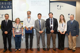 Encuentro de rectores de Brasil, Portugal y España: Foto de grupo tras el debate acerca del fomento de la cultura emprendedora. Edificio del Rectorado. Octubre de 2015