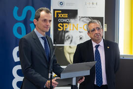 Pedro Duque y José Ángel Narváez. Visita del ministro de Ciencia, Innovación y Universidades al edificio The Green Ray. Campus de Teatinos. Junio de 2018