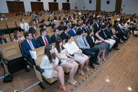 Alumnos en su graduación de los Másteres de la Facultad de Ciencias Económicas y Empresariales de la Universidad de Málaga. Paraninfo. Mayo de 2017