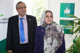 José Ángel Narváez y Hessa Al Otaiba en la inauguración de la Oficina de la Universidad de Sharjah, Emiratos Árabes. Jardín Botánico. Noviembre de 2015
