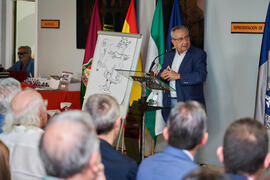 Intervención de José Ángel Narváez en la inauguración del mural de Ángel Idígoras en la Facultad de Ciencias Económicas y Empresariales de la Universidad de Málaga. Campus de El Ejido. Junio de 2022