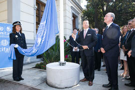 Izado de la bandera de la ONU. Presentación del Centro Internacional de Autoridades y Líderes. Ayuntamiento de Málaga. Julio de 2018