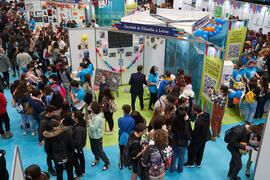 Stand de Filosofía y Letras. Jornada de Puertas Abiertas de la Universidad de Málaga. Complejo Polideportivo Universitario. Marzo de 2022