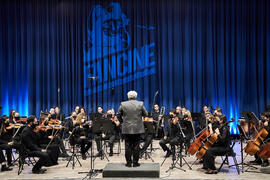 Miguel Romea dirige el Concierto de Bandas Sonoras de la 31 edición de Fancine de la Universidad de Málaga. Auditorio de la Escuela Técnica de Ingeniería de Telecomunicaciones e Informática. Noviembre de 2021