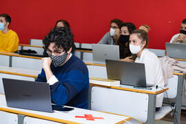 Aula de la Facultad de Ciencias de la Comunicación de la Universidad de Málaga. Campus de Teatinos. Octubre de 2020