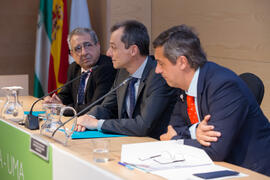José Ángel Narváez, Pedro Duque y Juan Teodomiro López. Reunión con el ministro de Ciencia, Innovación y Universidades, en el edificio The Green Ray. Campus de Teatinos. Junio de 2018