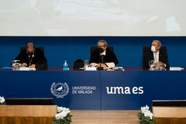 Mesa presidencial. Apertura del Curso Académico 2020/2021 de la Universidad de Málaga. Paraninfo. Septiembre de 2020