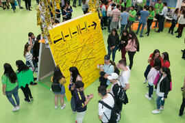 Mural de Link by UMA-ATech. Jornadas de Puertas Abiertas de la Universidad de Málaga. Complejo Polideportivo Universitario. Abril de 2018