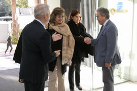 Llegada de la ministra Marcela Bacigalupo. Firma del convenio de la Universidad de Málaga con el gobierno de Paraguay. Edificio del Rectorado. Diciembre de 2017