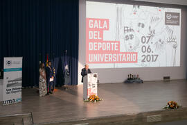 Intervención de Pedro Montiel en la Gala del Deporte Universitario 2017. Escuela Técnica Superior de Ingeniería de Telecomunicaciones. Junio de 2017