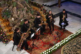 Actuación de quinteto de viento metal en la Casa Hermandad de la Archicofradía del Paso y la Esperanza. Málaga. Marzo de 2021