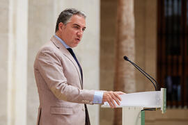 Intervención de Elías Bendodo en la inauguración de la exposición "Eugenio Chicano Siempre". Museo de Málaga. Mayo de 2021