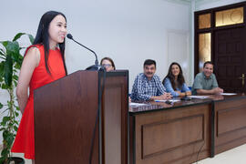 Intervención de una alumna. Graduación del alumnado del CIE de la Universidad de Málaga. Centro Internacional de Español. Junio de 2015