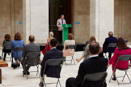Intervención de Elías Bendodo en la inauguración de la exposición "Eugenio Chicano Siempre". Museo de Málaga. Mayo de 2021