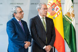José Ángel Narváez y Rogelio Velasco. Toma de posesión de D. José Ángel Narváez Bueno como Rector de la Universidad de Málaga. Palacio de San Telmo, Sevilla. Enero de 2020
