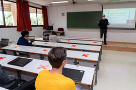 Aula de la Facultad de Ciencias de la Comunicación de la Universidad de Málaga. Campus de Teatinos. Octubre de 2020
