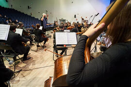 Ensayo del Concierto de Bandas Sonoras de la 31 edición de Fancine de la Universidad de Málaga. Auditorio de la Escuela Técnica de Ingeniería de Telecomunicaciones e Informática. Noviembre de 2021