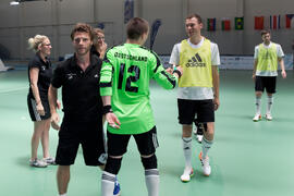 Saludo final. Partido Georgia contra Alemania. 14º Campeonato del Mundo Universitario de Fútbol Sala 2014 (FUTSAL). Antequera. Julio de 2014