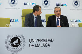 José Ángel Narváez y Pedro Duque. Consejo de Gobierno extraordinario de la Universidad de Málaga. Edificio del Rectorado. Junio de 2018