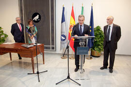 Miguel Porras en la toma de posesión de Antonio Morales como Presidente del Consejo Social de la Universidad de Málaga. Abril de 2014