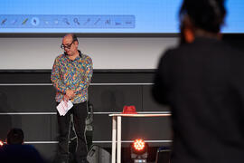José Corbacho. Ensayo de la gala de inauguración de la 31ª edición de Fancine de la Universidad de Málaga. Cine Albéniz. Noviembre de 2021