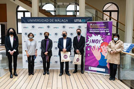 Autoridades. Inauguración del Día Internacional Contra la Violencia Machista. Edificio del Rectorado de la Universidad de Málaga. Noviembre de 2020