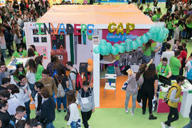 Estand de la Facultad de Ciencias de la Salud y de Comercio y Gestión. Jornadas de Puertas Abiertas de la Universidad de Málaga. Complejo Polideportivo Universitario. Abril de 2018