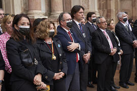 Acto de la Hermandad de los Estudiantes en la Catedral. Plaza del Obispo, Málaga. Abril de 2022