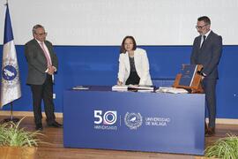 Toma de posesión de María Dolores Villén Guzmán como profesora titular del Área de Ingeniería Química de la Universidad de Málaga. Toma de posesión de nuevos catedráticos y profesores titulares de la Universidad de Málaga. Paraninfo. Noviembre de 2023