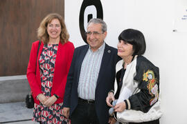 Raquel Barco, José Ángel Narváez y Tecla Lumbreras. Inauguración de la sala de exposiciones "Espacio Cero" en el Contenedor Cultural. Campus de Teatinos. Abril de 2019