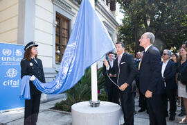 Izado de la bandera de la ONU. Presentación del Centro Internacional de Autoridades y Líderes. Ayuntamiento de Málaga. Julio de 2018