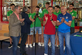Intervención de José Ángel Narváez. Entrega de la Copa del Rey de fútbol sala de BeSoccer UMA Antequera a la Universidad. Complejo Polideportivo Universitario. Mayo de 2022