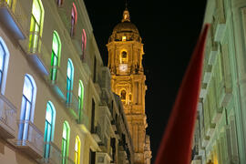 Torre de la Catedral. Estación de Penitencia de la Hermandad de los Estudiantes. Málaga. Marzo de 2018