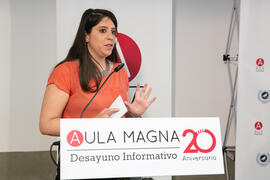 María Teresa Fernández. Desayuno Informativo de Aula Magna con motivo de su XX Aniversario. Consejo de Estudios Sociales y Comercio de la Universidad de Málaga. Mayo de 2018